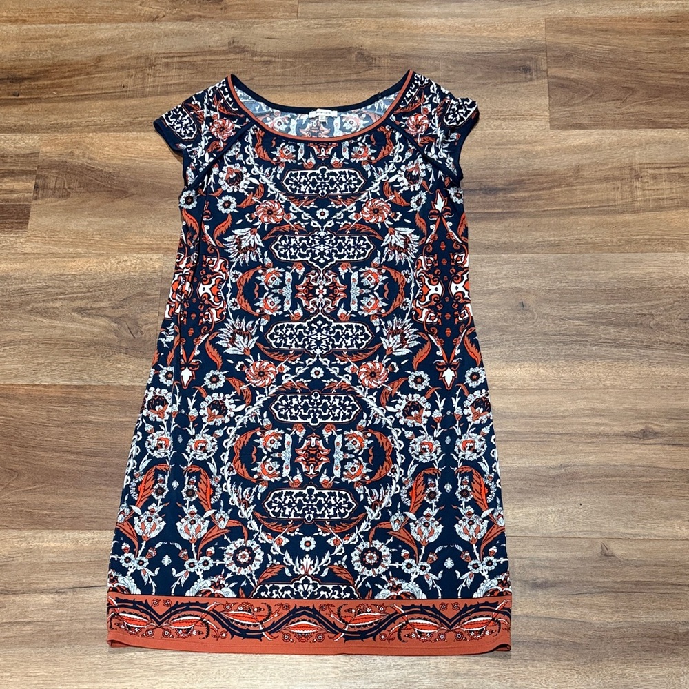 Max Studio Navy and Orange Patterned Dress